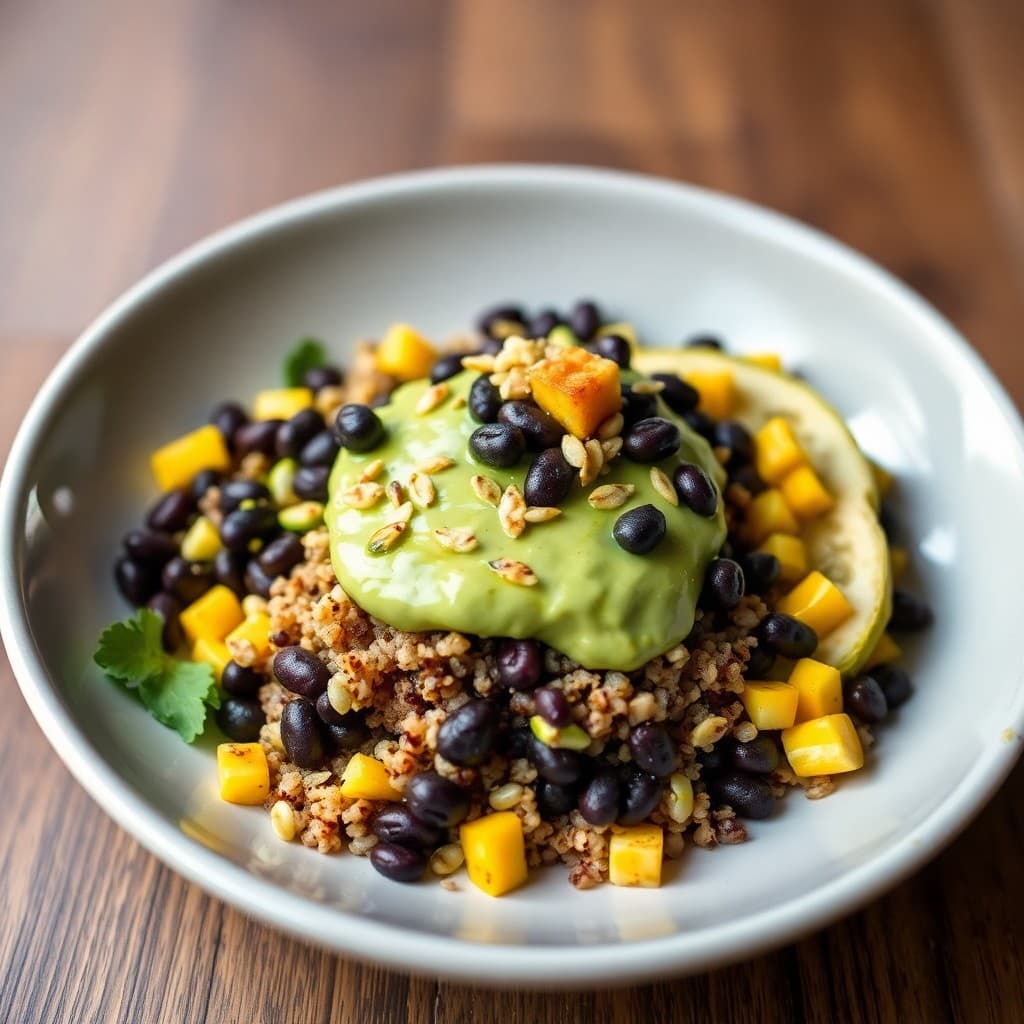 Quinoa & Black Bean Bowl with Avocado-Cilantro Mousse