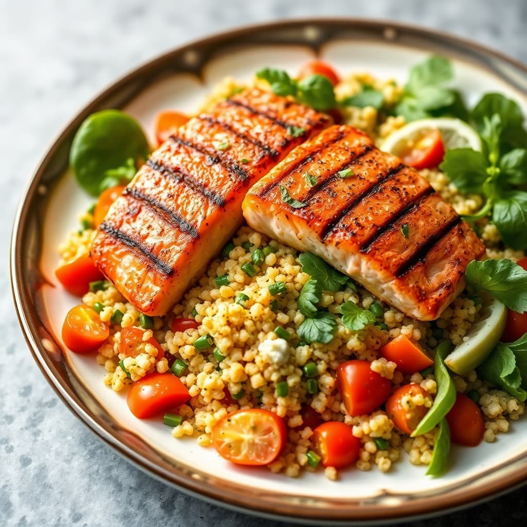 Mediterranean Quinoa Salad with Grilled Salmon