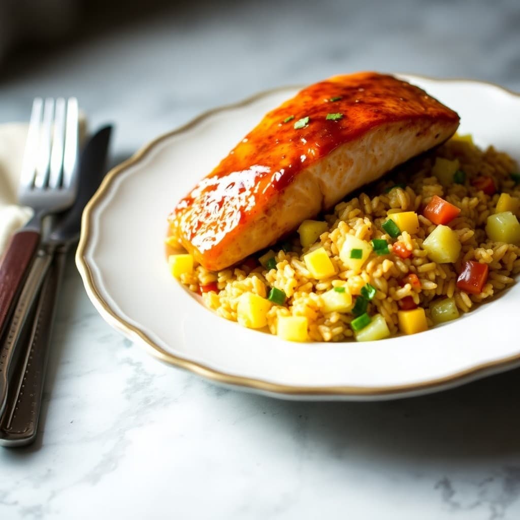 Honey Garlic Glazed Salmon with Pineapple Fried Rice