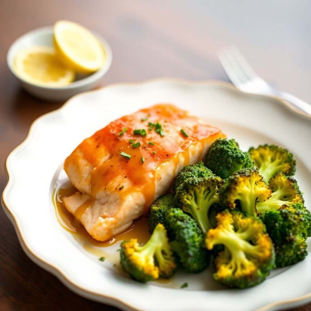 Honey Mustard Salmon with Roasted Lemon-Garlic Broccoli
