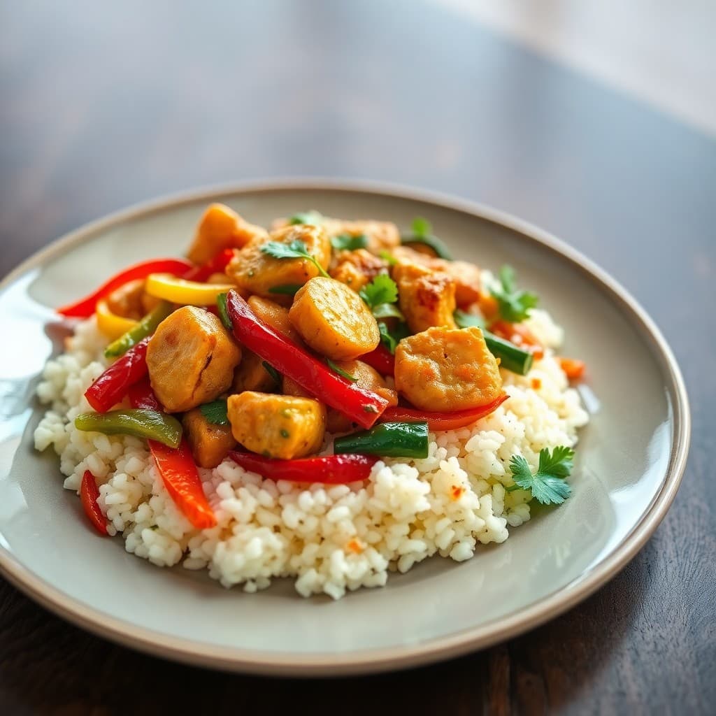 Sizzling Lemongrass Chicken Stir-Fry with Ginger-Garlic Cauliflower Rice