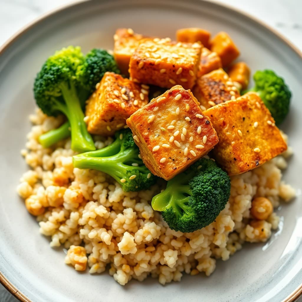 Sesame-Crusted Tofu Stir-Fry with Ginger-Garlic Broccoli