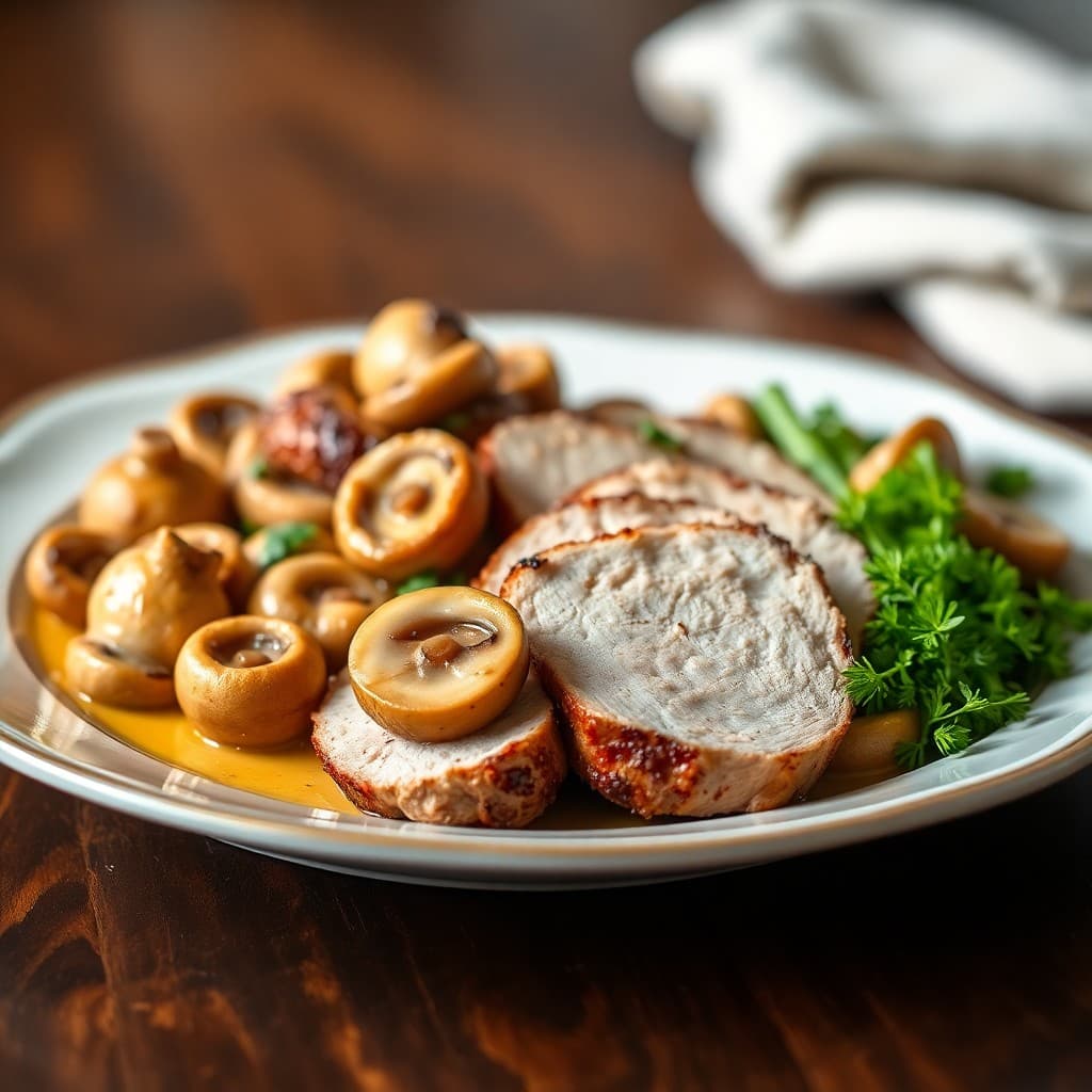 Roasted Pork Tenderloin with Garlic Butter Mushrooms