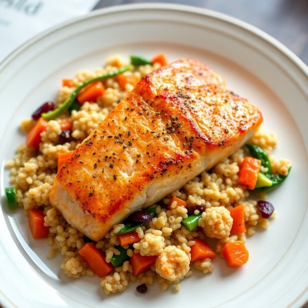 Seared Salmon with Quinoa Veggie Stir-Fry