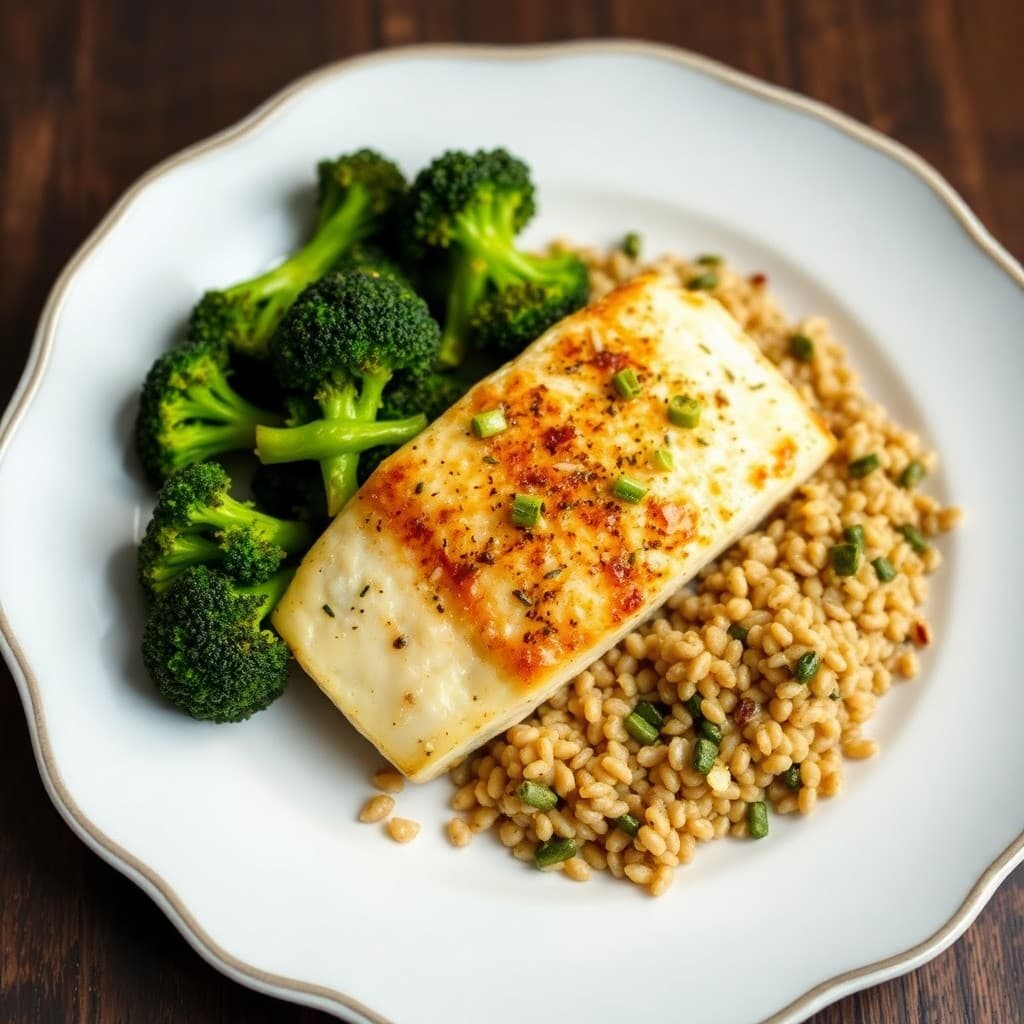 Seared Ginger-Garlic Cod with Roasted Broccoli and Farro