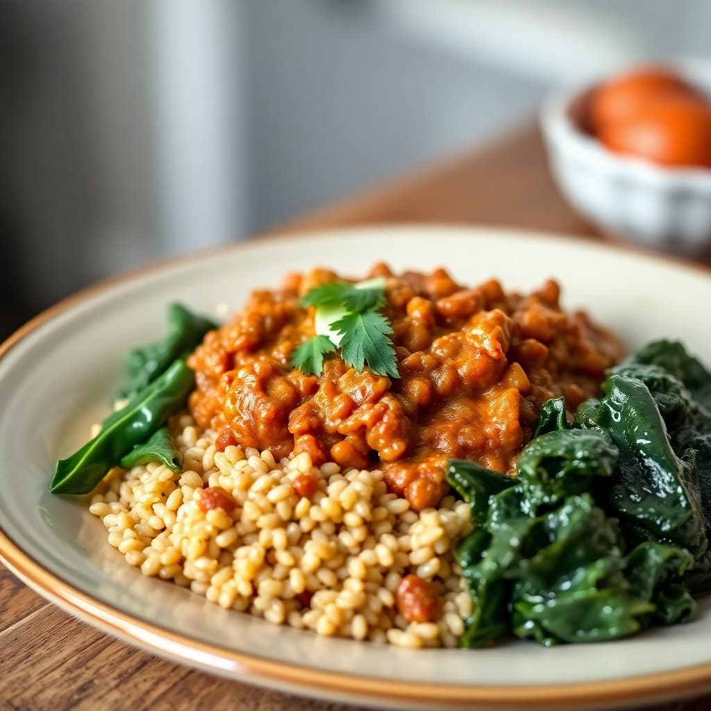 Ethiopian Misir Wat with Farro and Gomen
