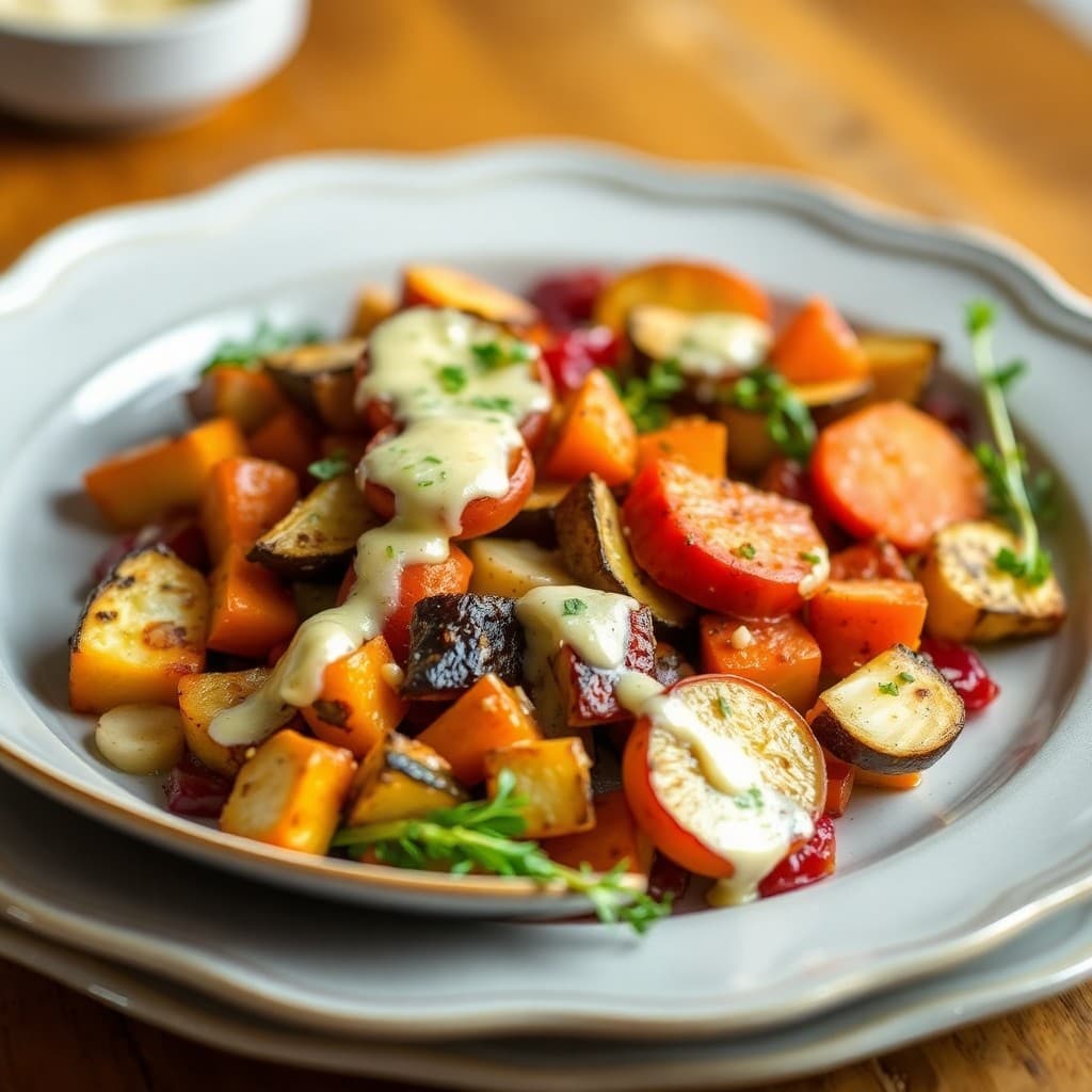 Roasted Autumn Vegetable Medley with Lemon-Garlic Dressing