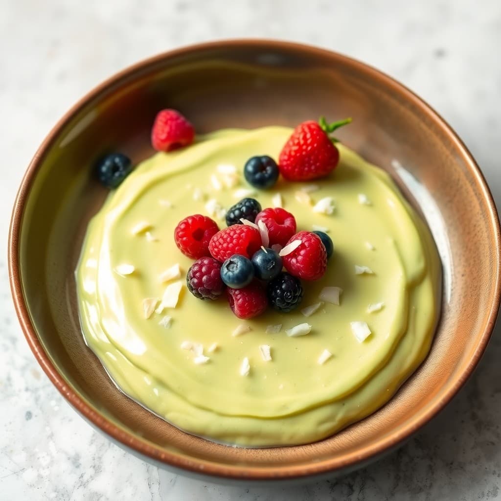 Creamy Avocado Lime Mousse with Coconut and Berries
