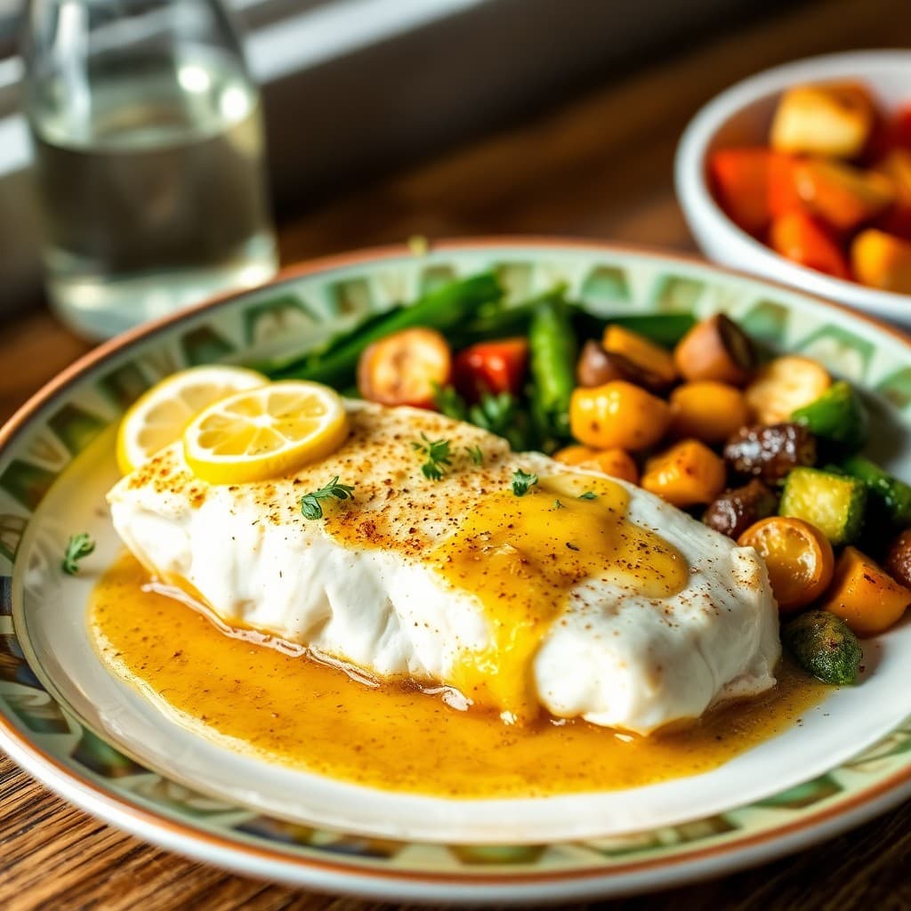 Lemon Garlic Baked Cod with Mediterranean Roasted Vegetables