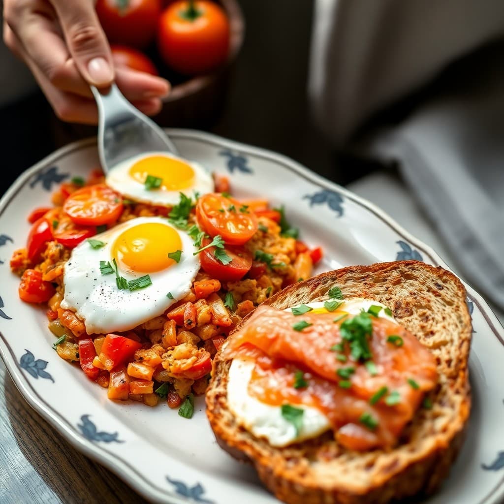 Turkish Menemen with Smoked Salmon & Crispy Whole Grain Bread