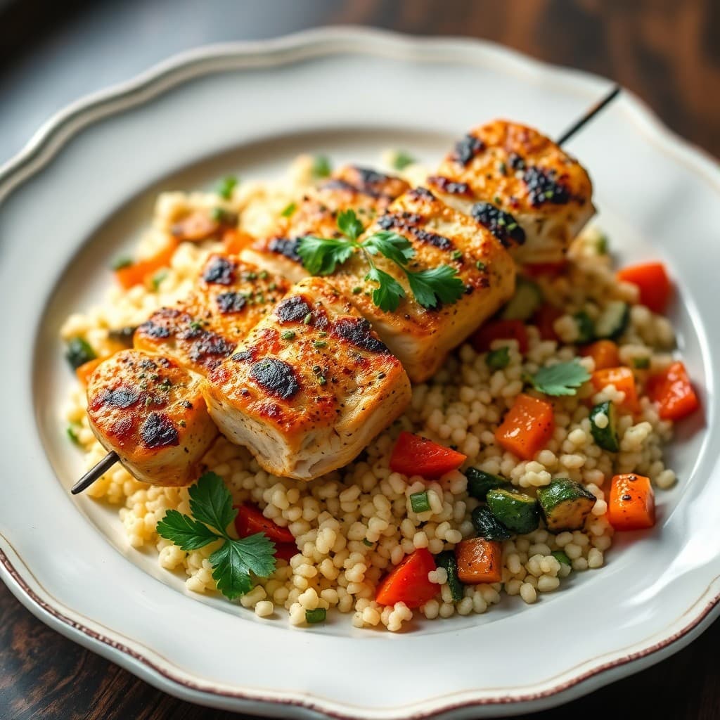 Mediterranean Chicken Skewers with Roasted Veggie Couscous