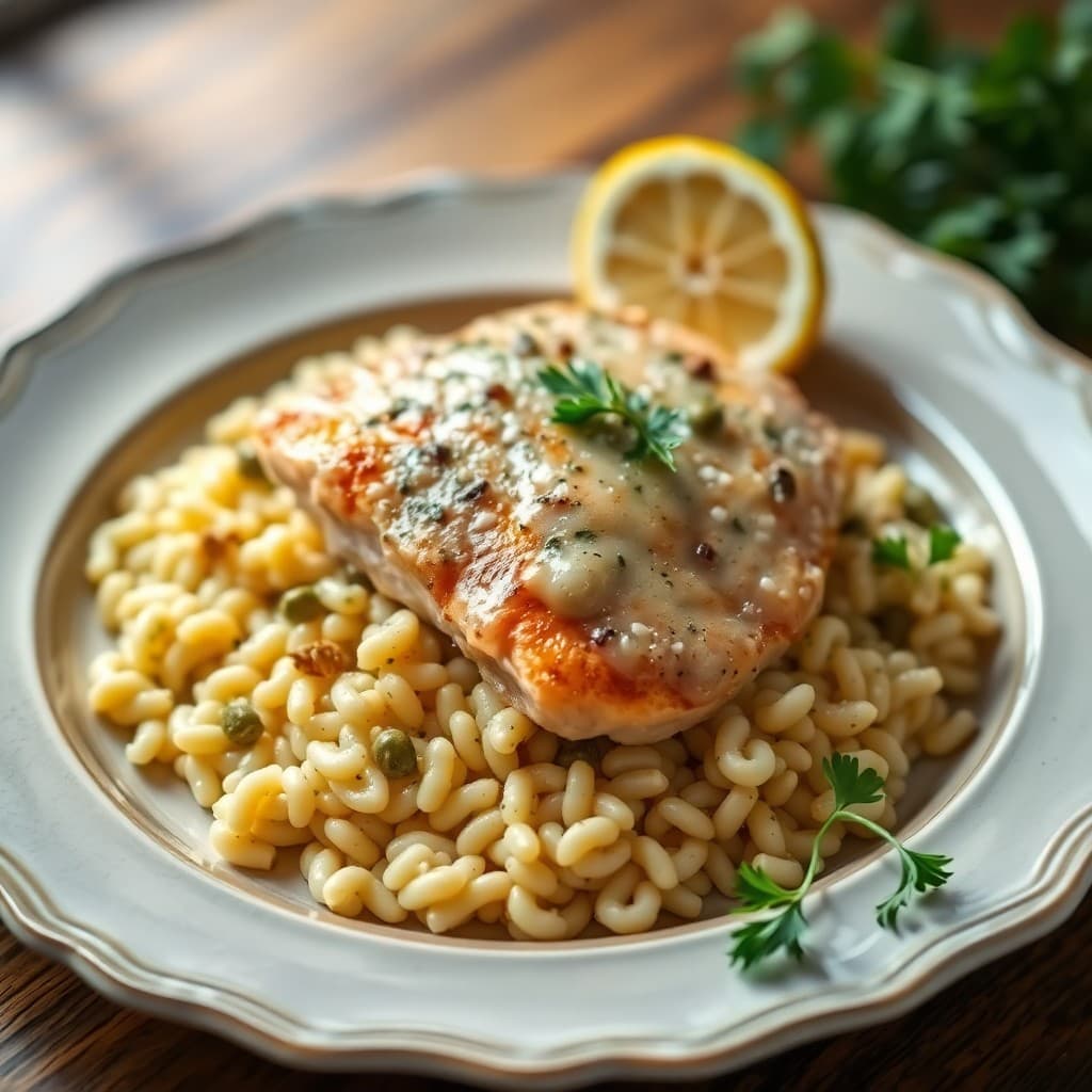 Italian Chicken Piccata with Lemon Caper Orzo