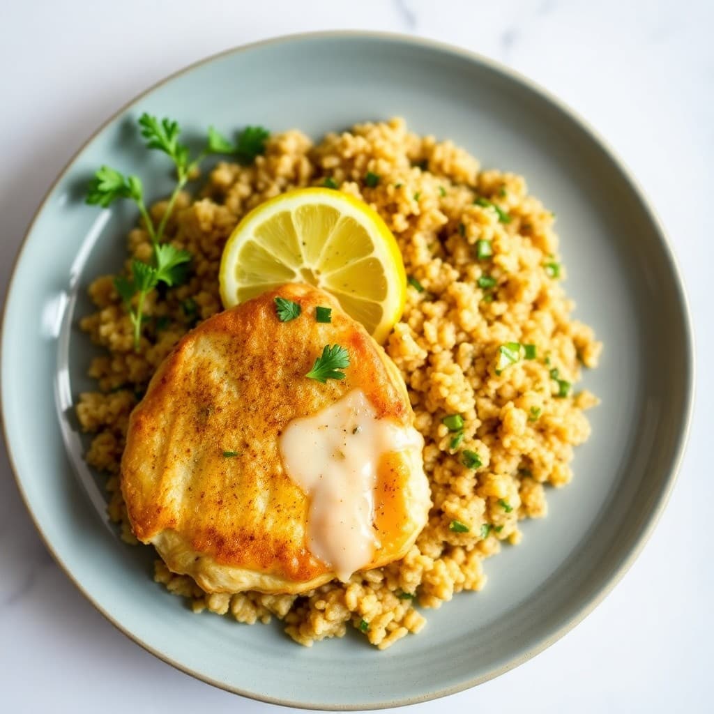 Zesty Lemon-Garlic Chicken Paillards with Quinoa Pilaf