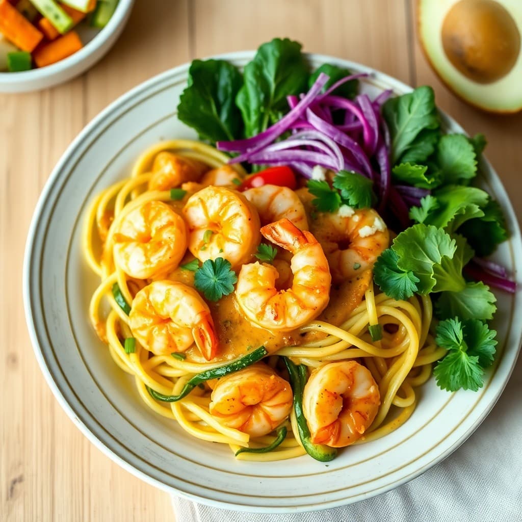 Spicy Coconut Shrimp Zucchini Noodle Bowls