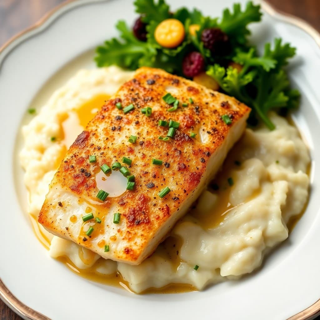Seared Garlic Lime Cod with Roasted Cauliflower Mash
