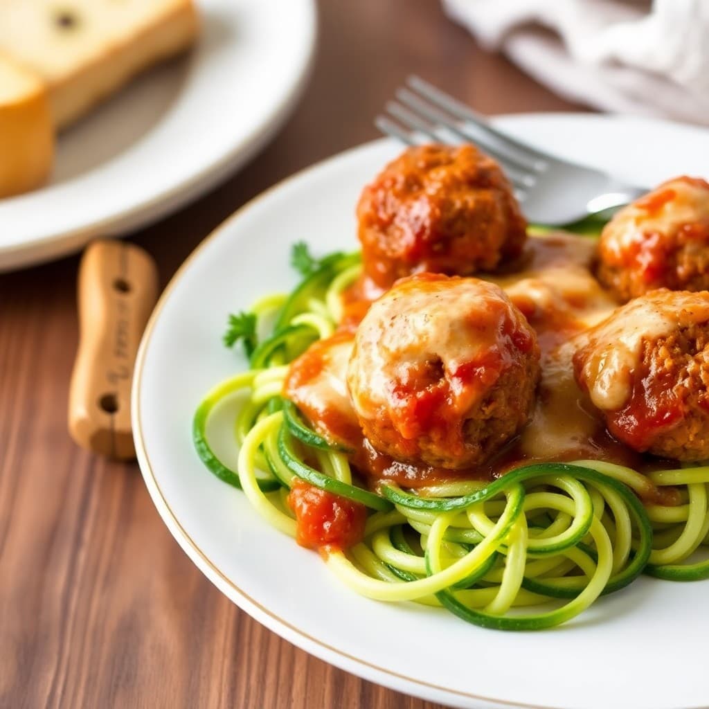 Cheesy Baked Meatballs with Zucchini Noodles