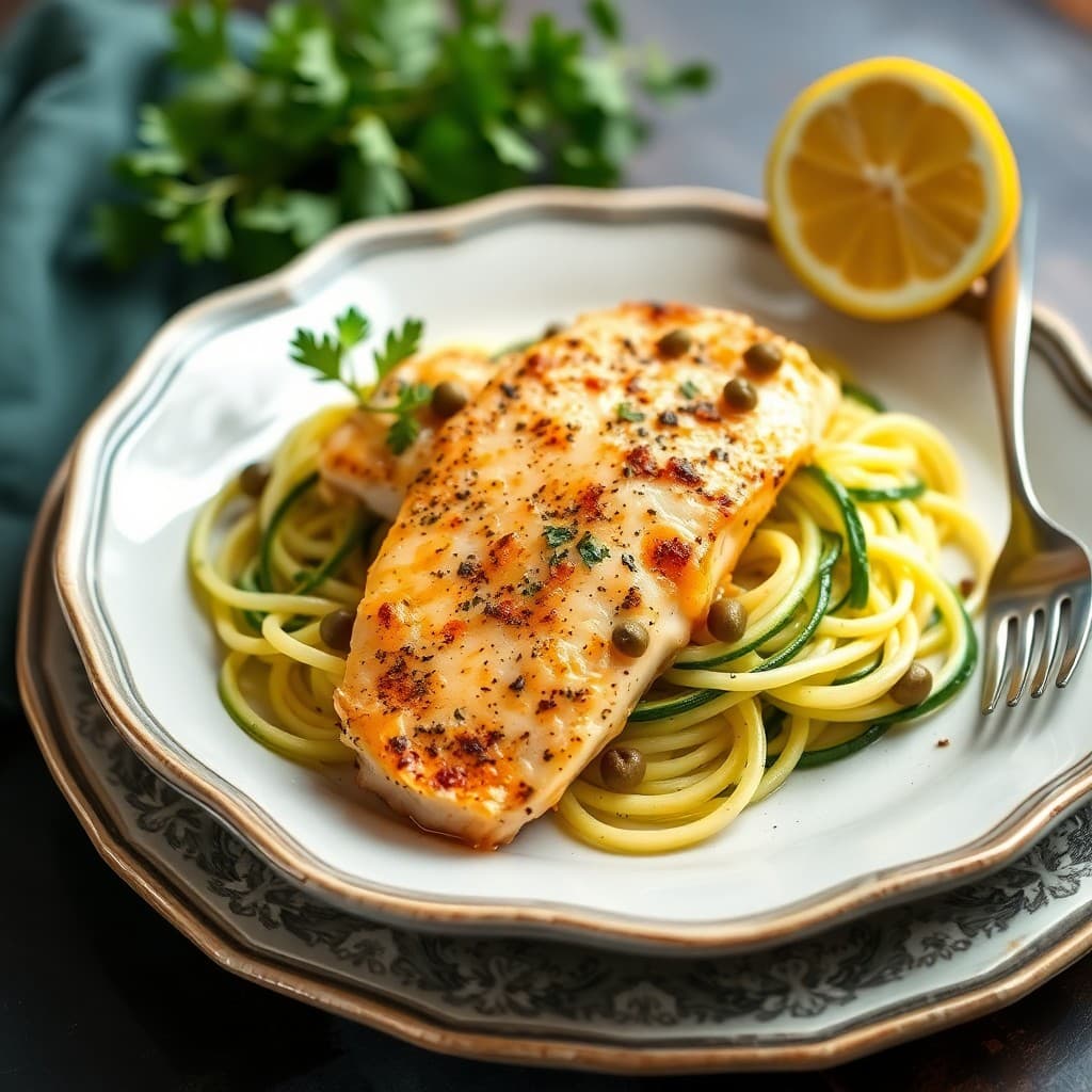 Zesty Lemon Chicken Piccata with Garlic Parmesan Zoodles
