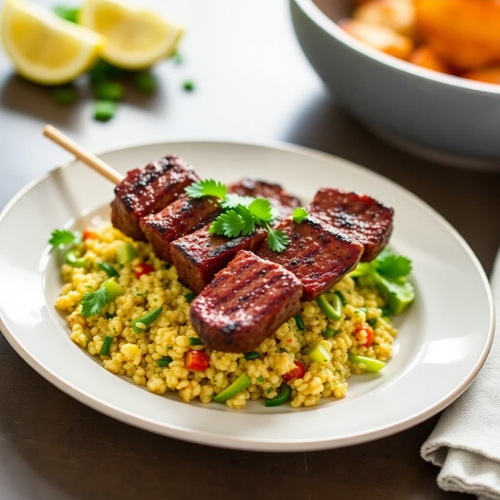 Zesty Brazilian Picanha Skewers with Chimichurri Quinoa