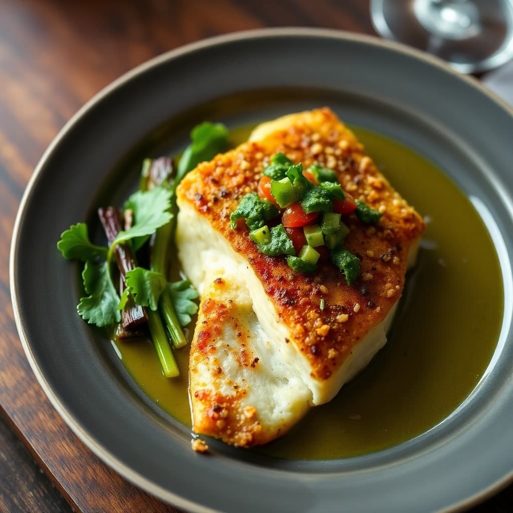 Crispy Polenta-Crusted Branzino with Charred Radicchio & Salsa Verde