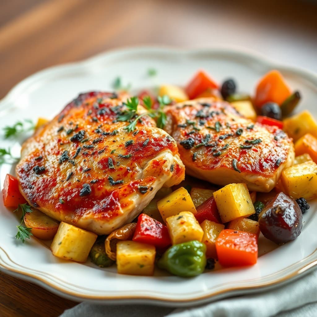 Mediterranean Baked Chicken Thighs with Roasted Veggies