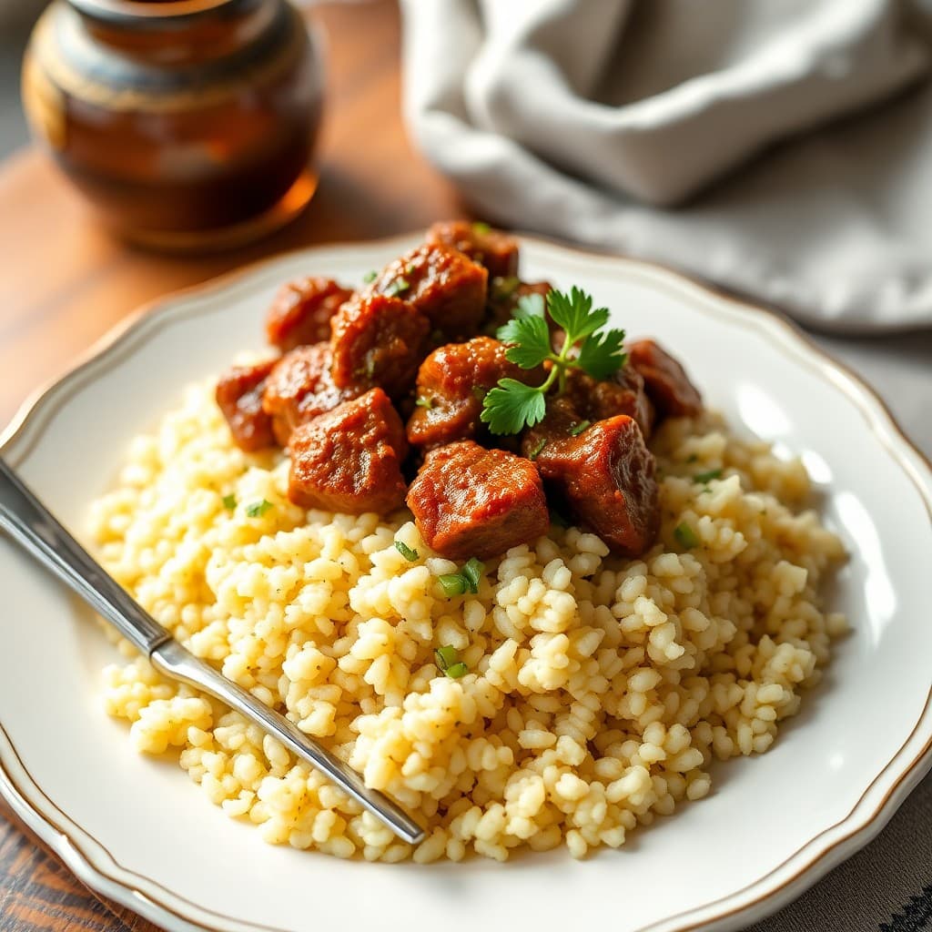 Moroccan Spiced Beef Tagine with Herbed Couscous