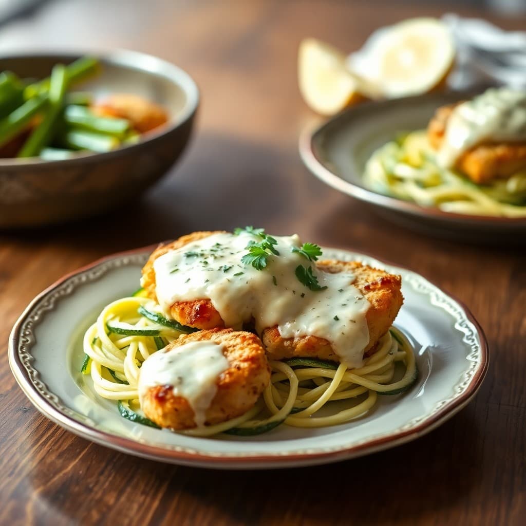 Garlic Parmesan Chicken Bites with Zucchini Noodles
