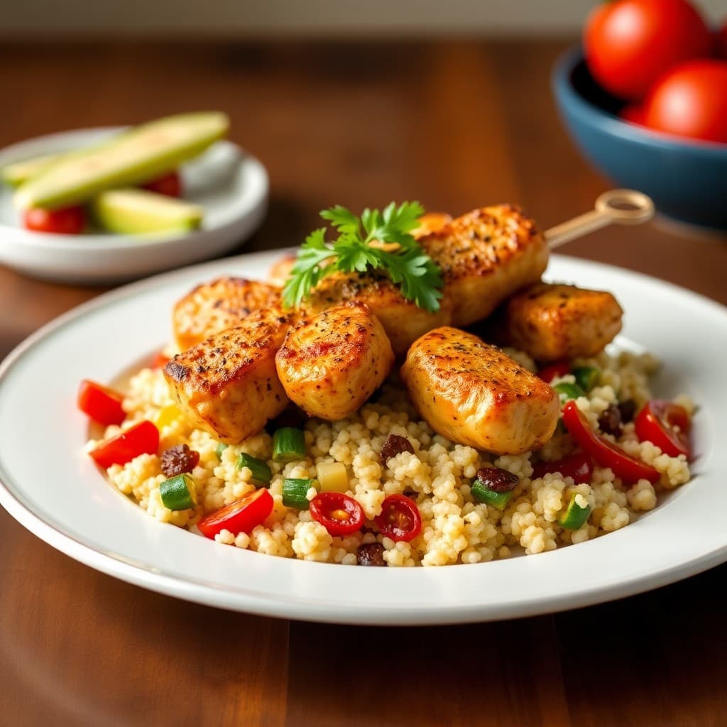Zesty Tuscan Chicken Skewers with Roasted Vegetable Couscous