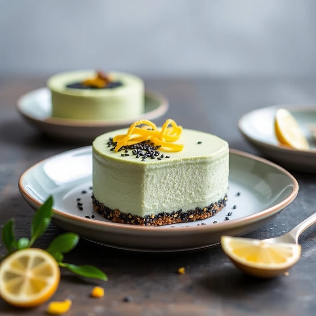 Matcha-White Miso Cheesecake with Black Sesame Crust