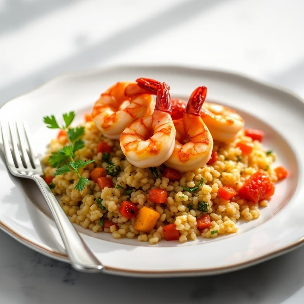 Seared Chili-Lime Shrimp with Roasted Veggie Quinoa