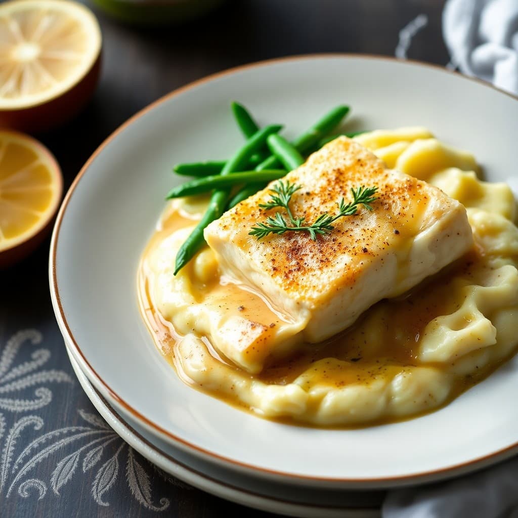 Portuguese Garlic & White Wine Cod with Creamy Potato Purée