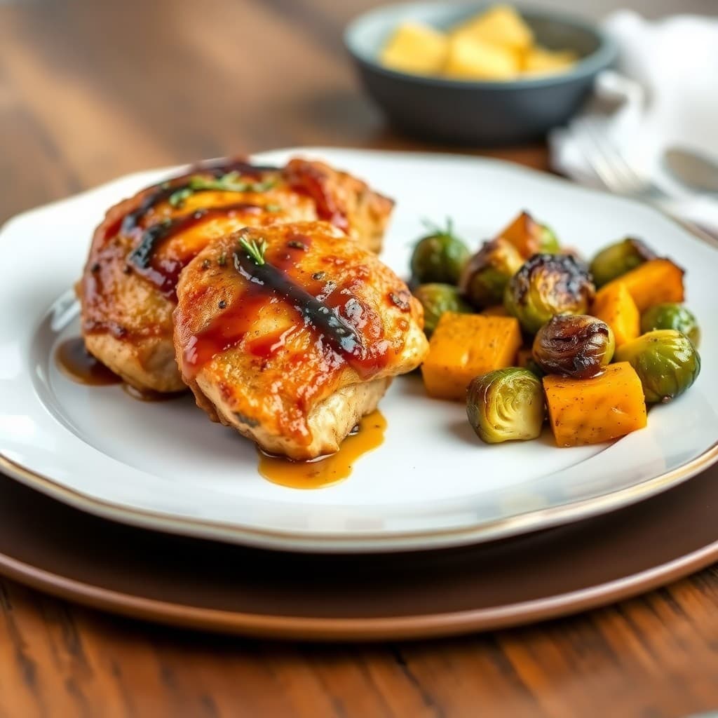 Rosemary Balsamic Chicken Thighs with Roasted Butternut Squash and Brussels Sprouts