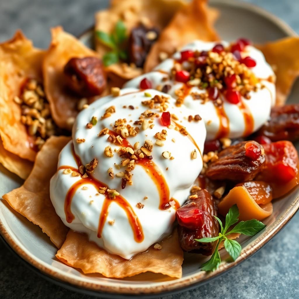 Lebanese Tahini & Date Phyllo Crisps with Whipped Labneh & Pistachio Crunch