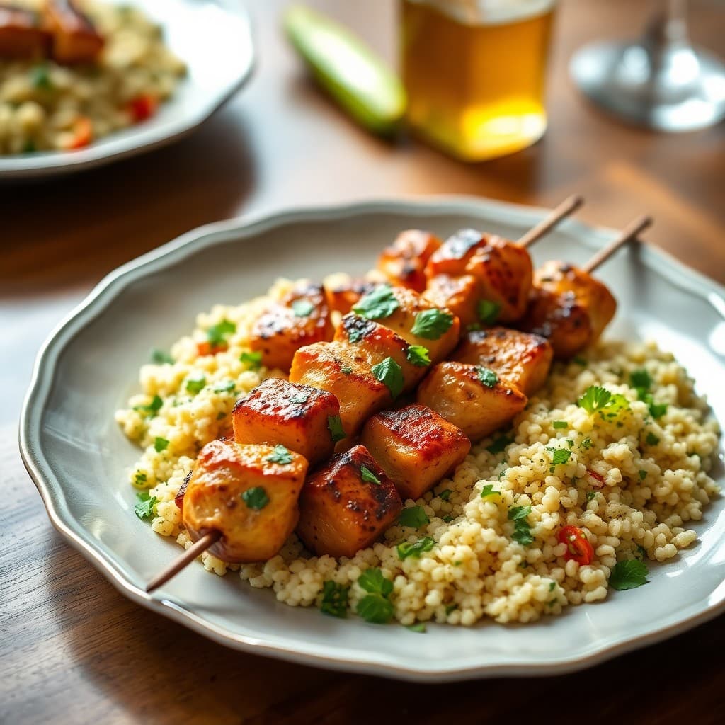 Zesty Moroccan Chicken Skewers with Herbed Couscous