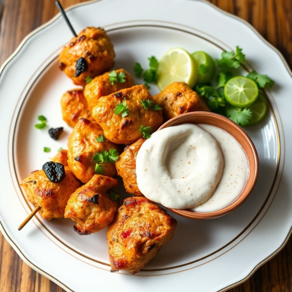 Moroccan Spiced Chicken Skewers with Tahini Yogurt Sauce