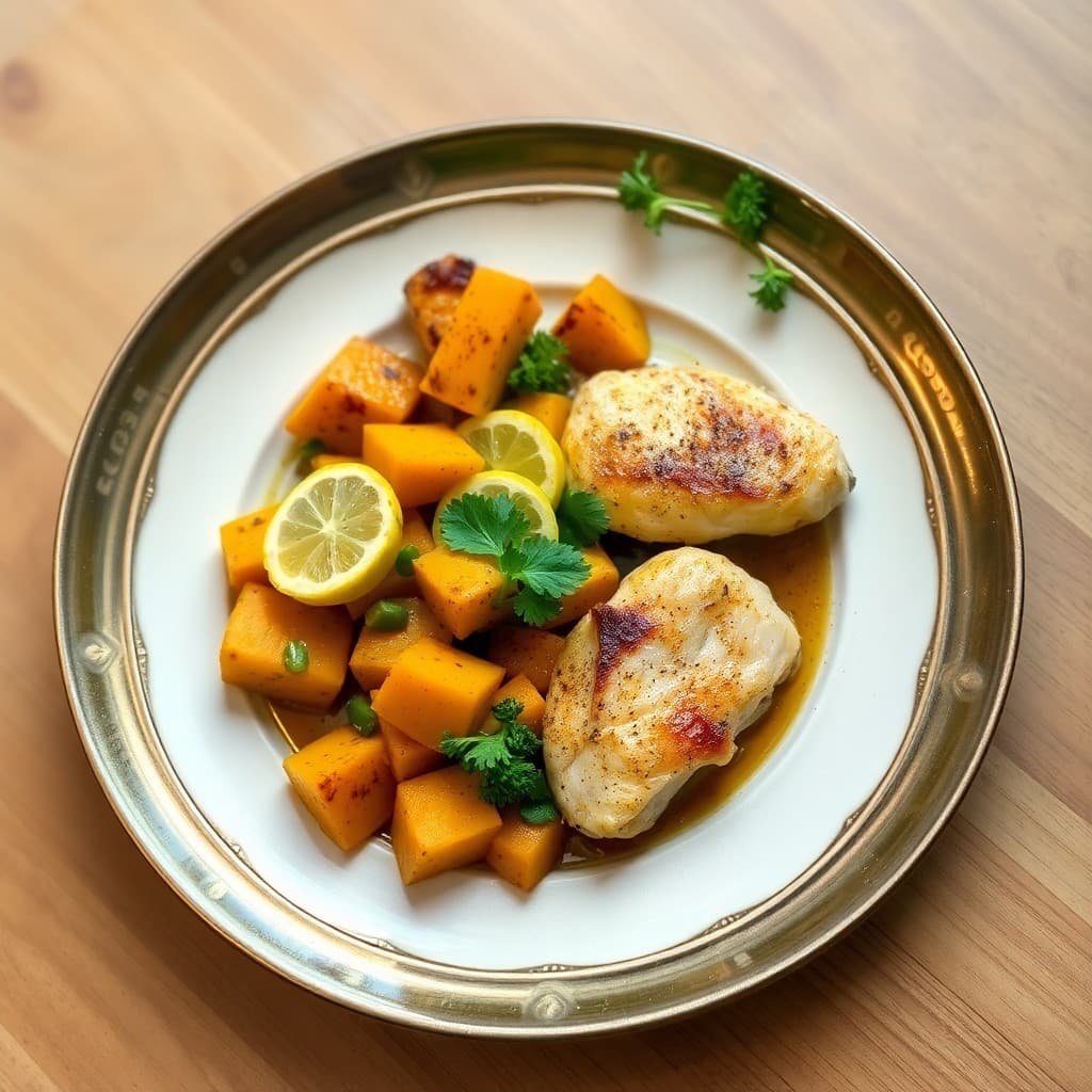 Zesty Lemon Garlic Chicken with Roasted Butternut Squash