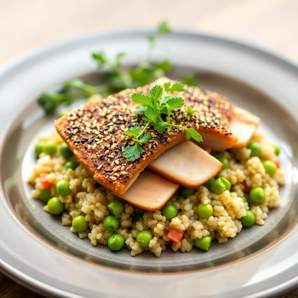 Seared Sesame-Crusted Tuna with Edamame Quinoa Salad