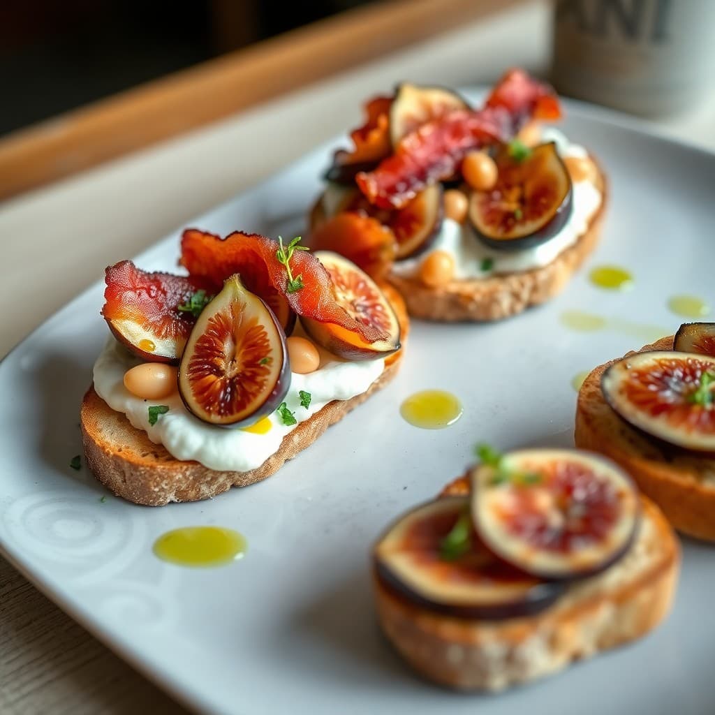 Italian Whipped Ricotta & White Bean Crostini with Pan-Roasted Figs & Crispy Bacon