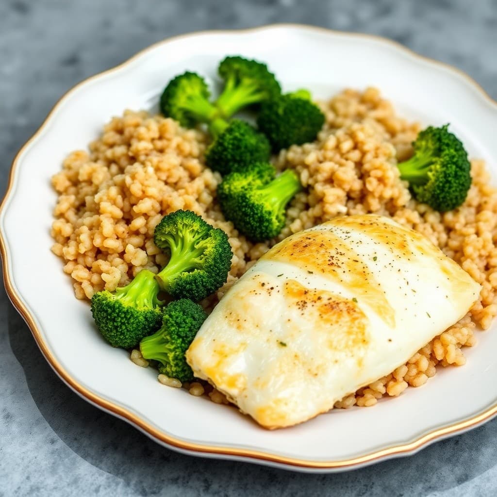 Seared Lemon-Garlic Tilapia with Roasted Broccoli and Quinoa Pilaf