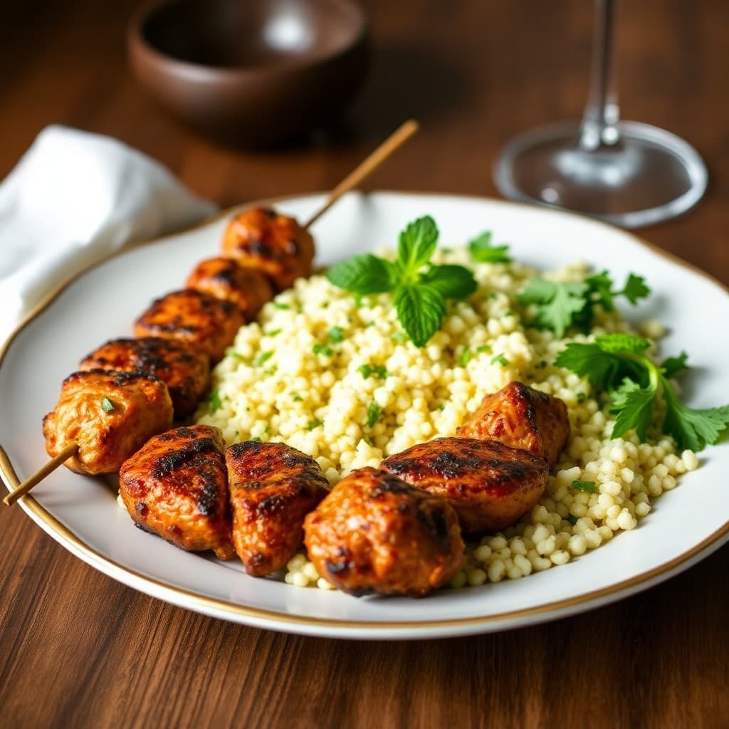 Moroccan-Style Chicken Skewers with Mint Couscous