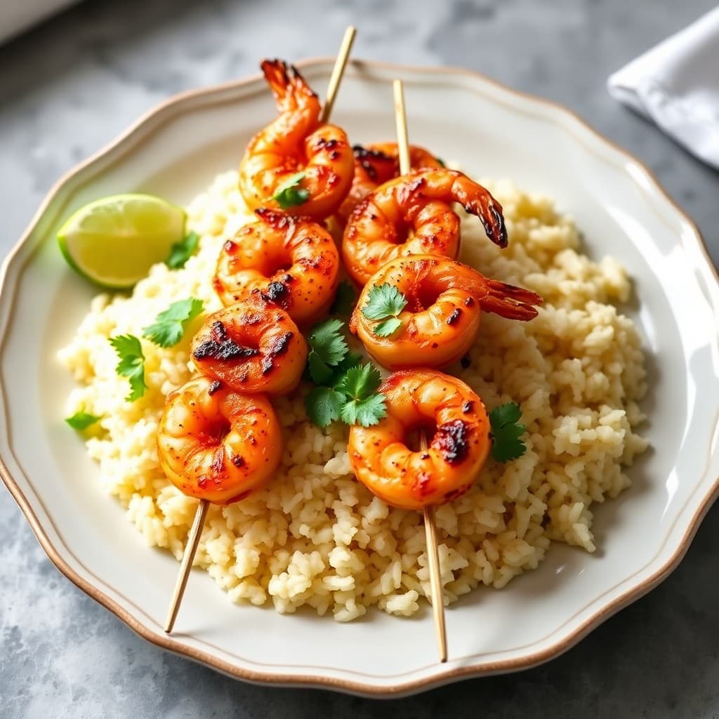 Sizzling Thai Shrimp Skewers with Coconut Lime Rice