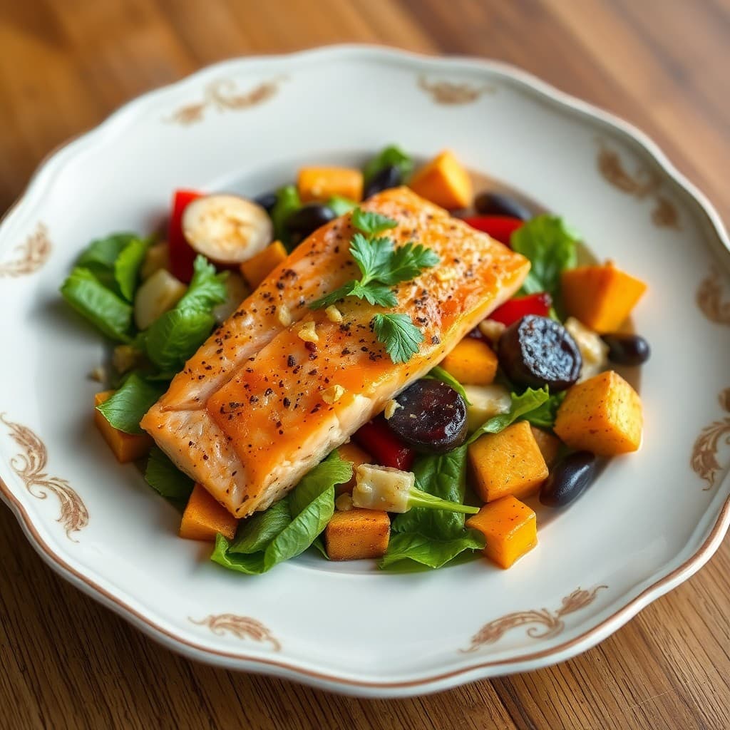 Satiating Salmon Salad with Roasted Veggies