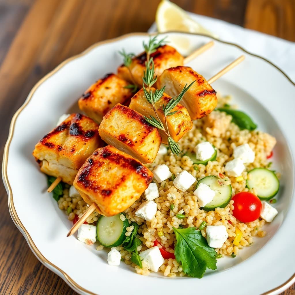 Rosemary Lemon Chicken Skewers with Quinoa Salad