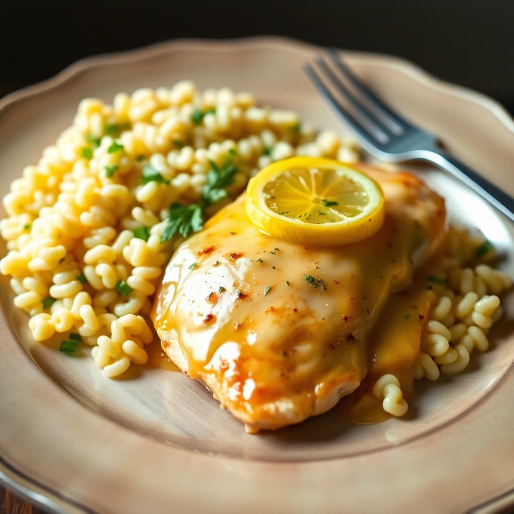 Lemon Chicken Piccata with Parmesan Orzo