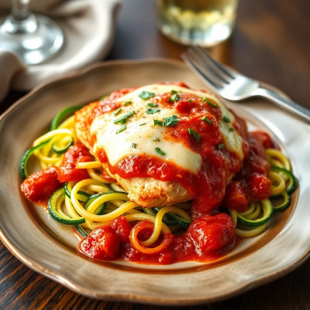 Baked Chicken Parmesan with Zucchini Noodles