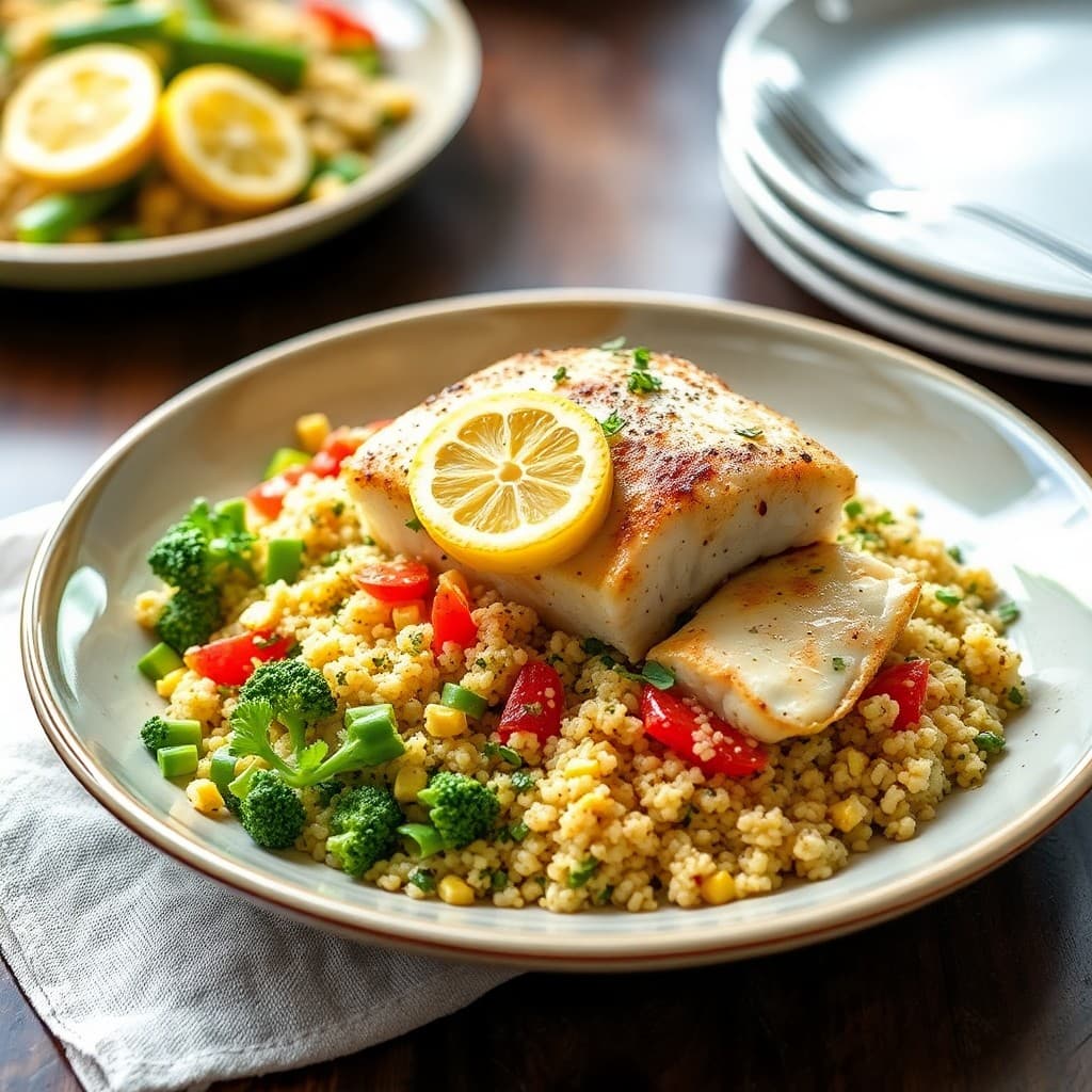 Lemon-Garlic Roasted Cod with Herbed Quinoa