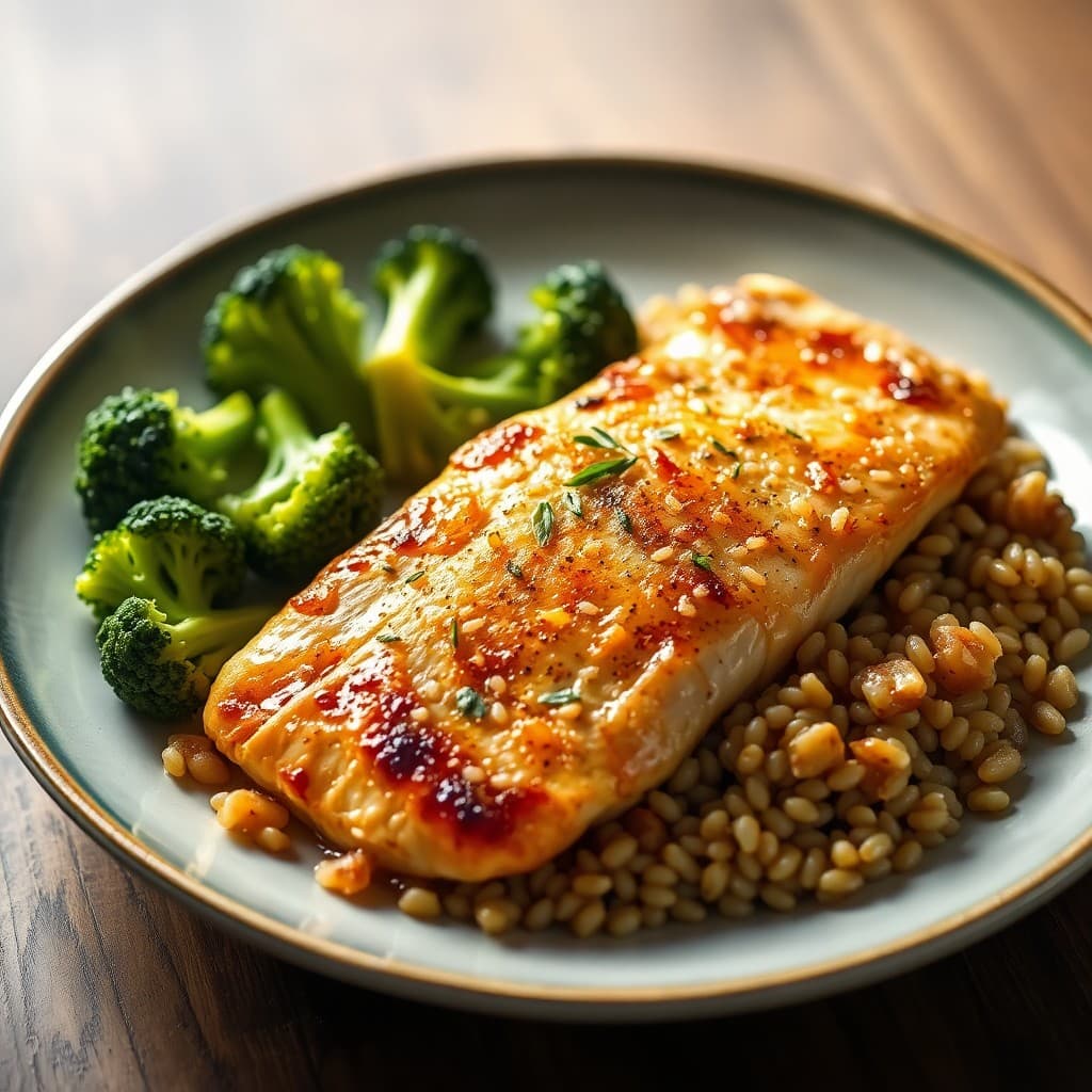 Seared Ginger-Garlic Tilapia with Roasted Broccoli and Farro