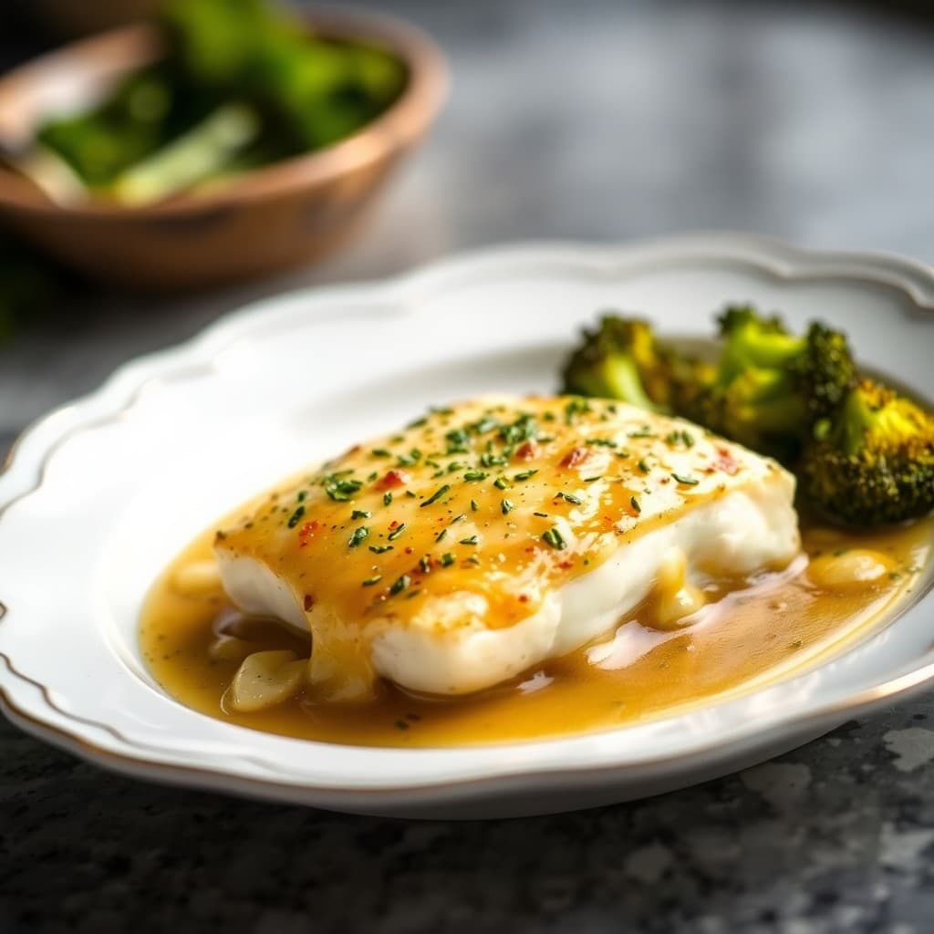 Baked Lemon-Herb Cod with Roasted Garlic Broccoli