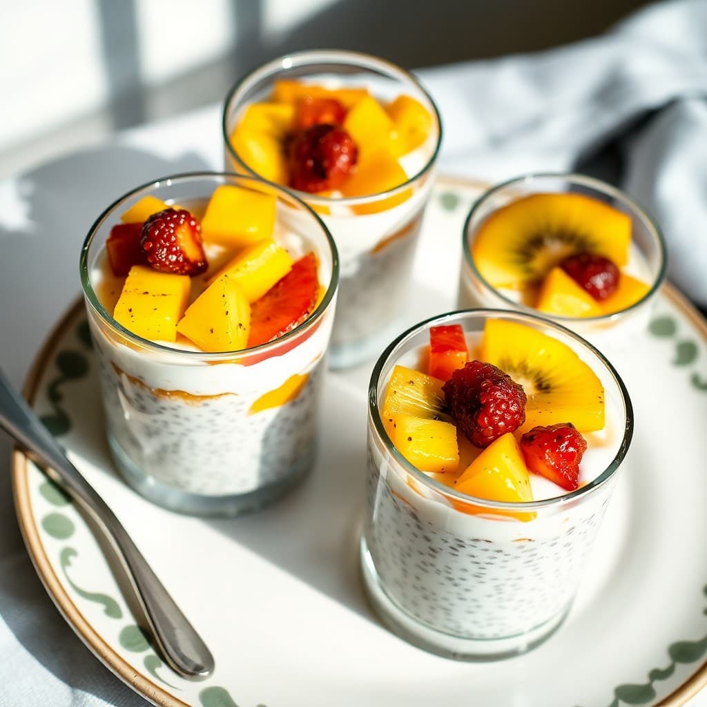 Creamy Coconut Chia Pudding Parfaits with Roasted Tropical Fruit