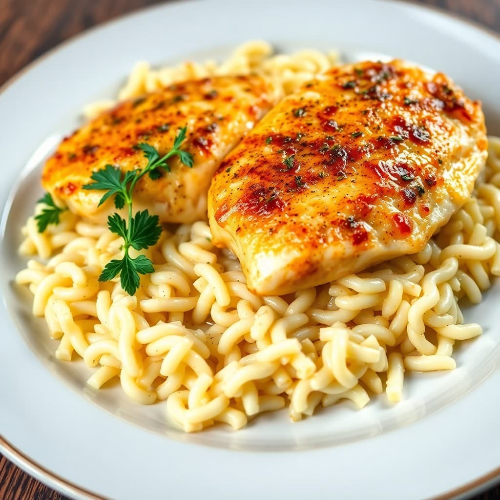Lemon Chicken Piccata with Garlic Parmesan Orzo
