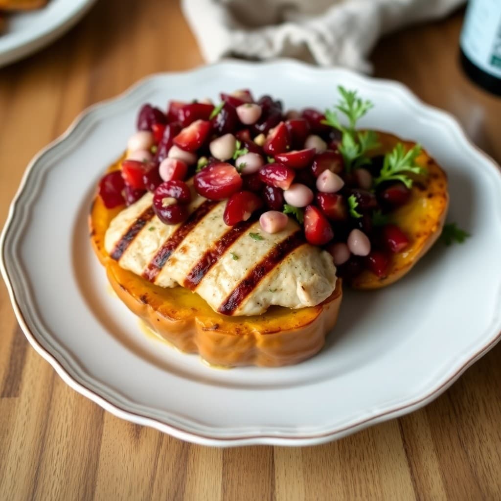 Roasted Acorn Squash with Grilled Chicken and Cranberry Salad
